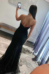 Gorgeous Mermaid Sweetheart Black Corset Prom Dress with Appliques